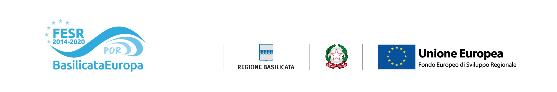 Fascia loghi FESR Basilicata Europa, Regione Basilicata e Unione Europea
