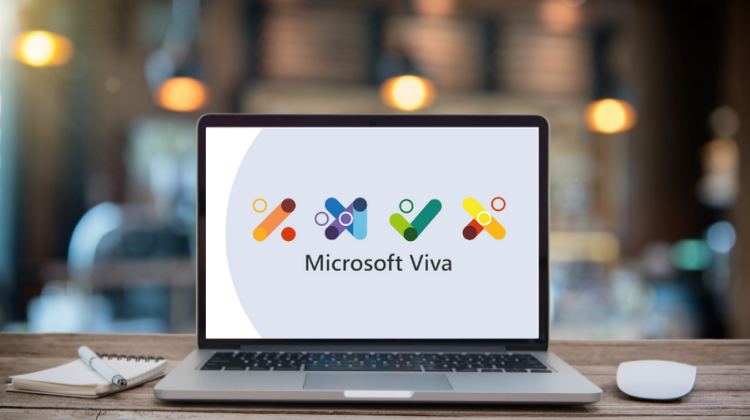 vista del monitor di un pc con davanti la suite di microsoft viva