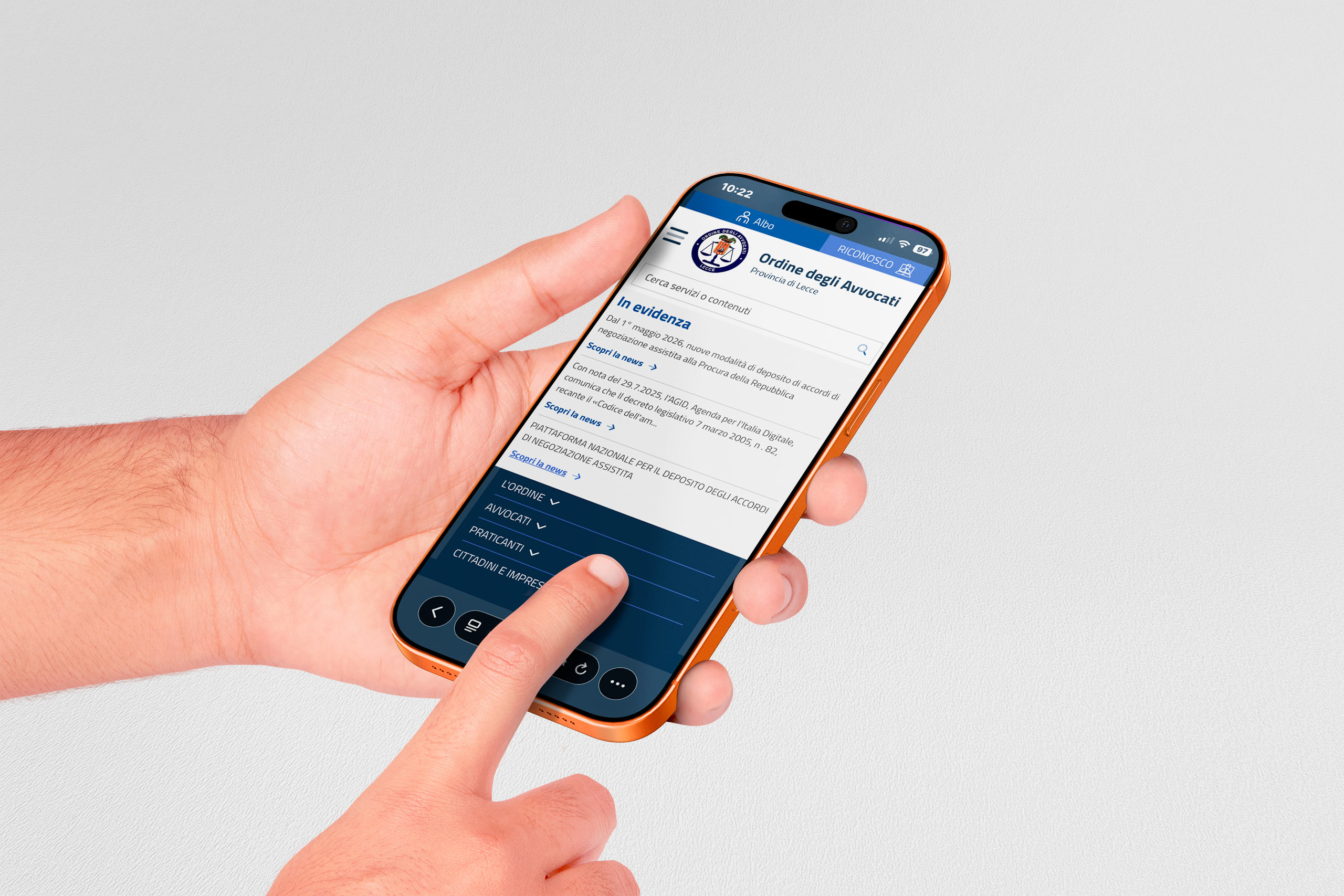 mockup del sito web dell'ordine degli avvocati della provincia di Lecce