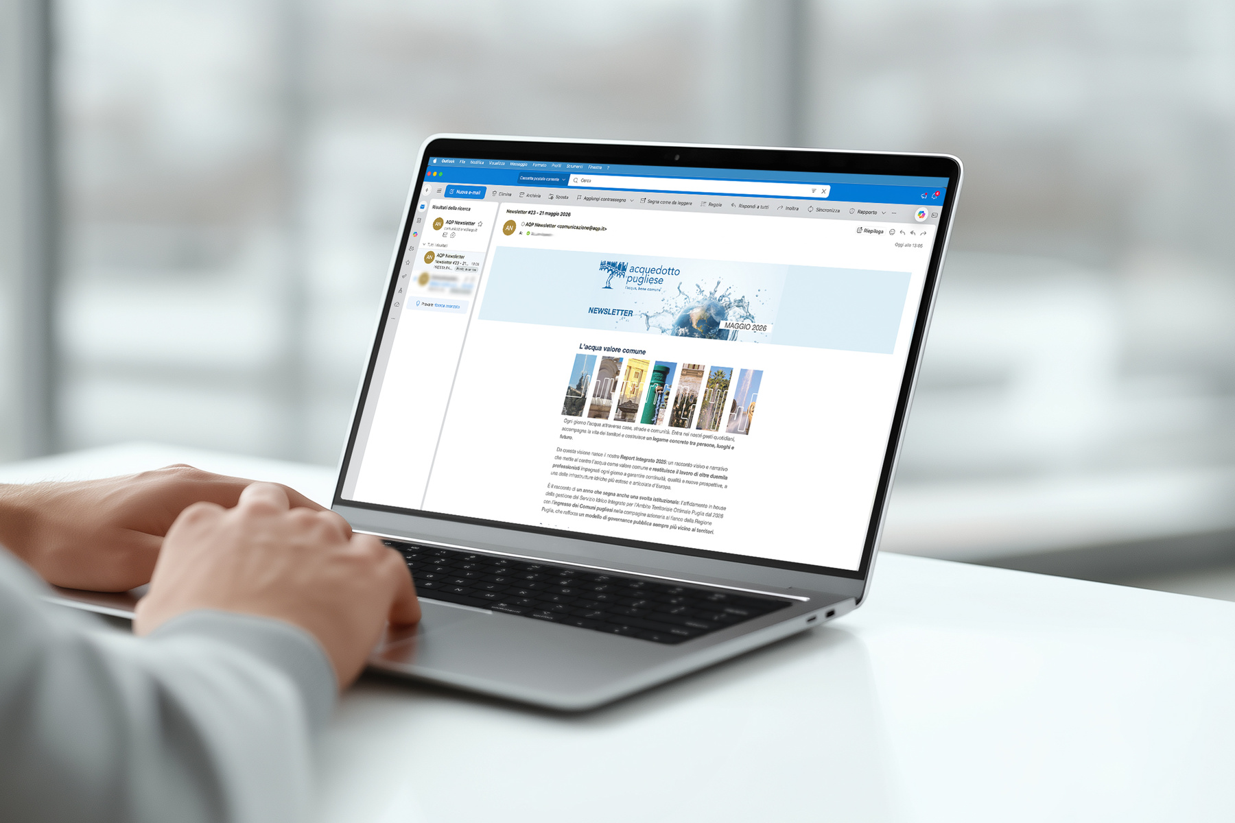 Mockup della newsletter inviata da AQP