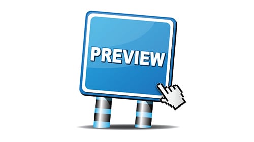 Cartello a sfondo blu con scritto PREVIEW