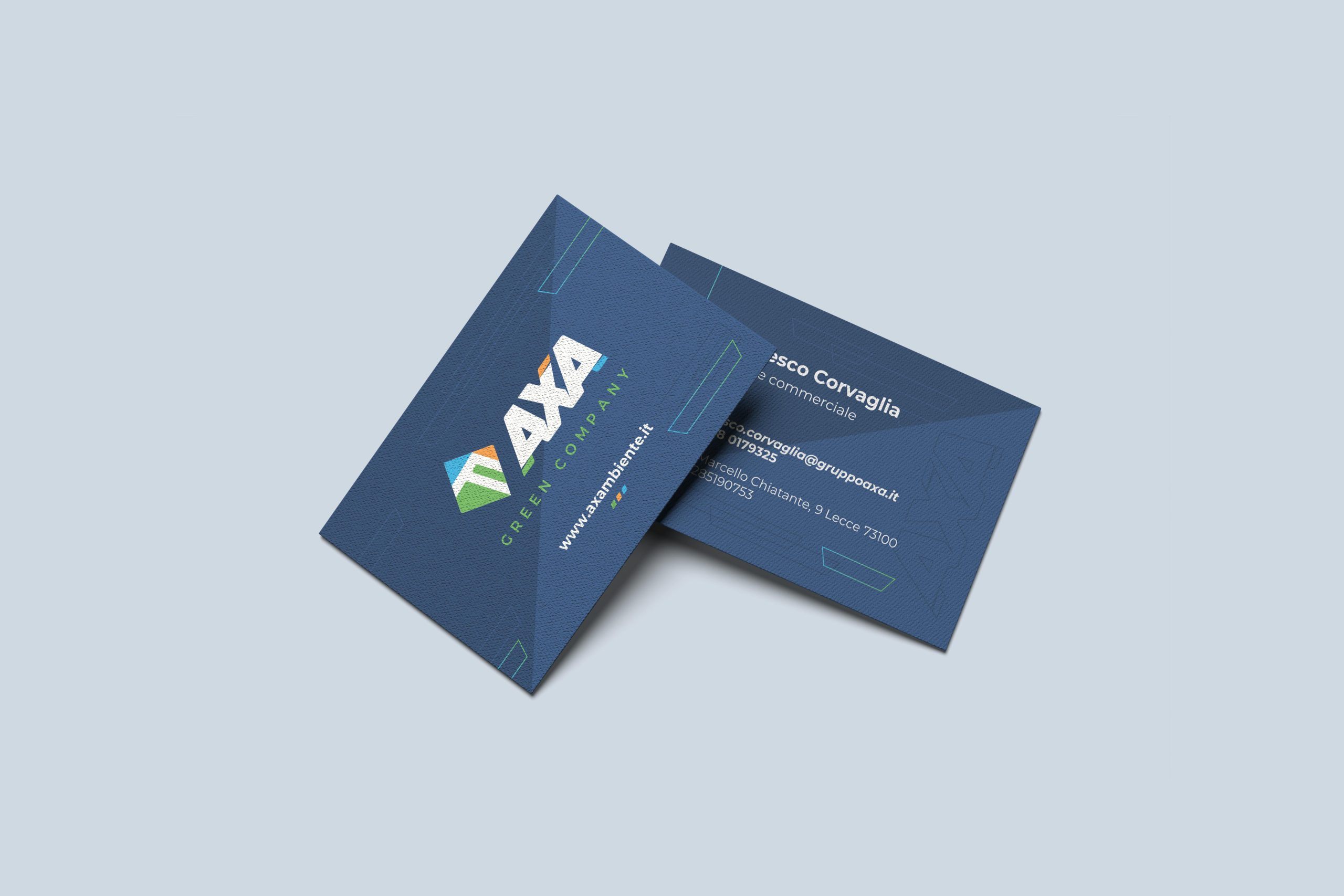 Mockup rappresentativo della stampa dei biglietti da visita per AXA