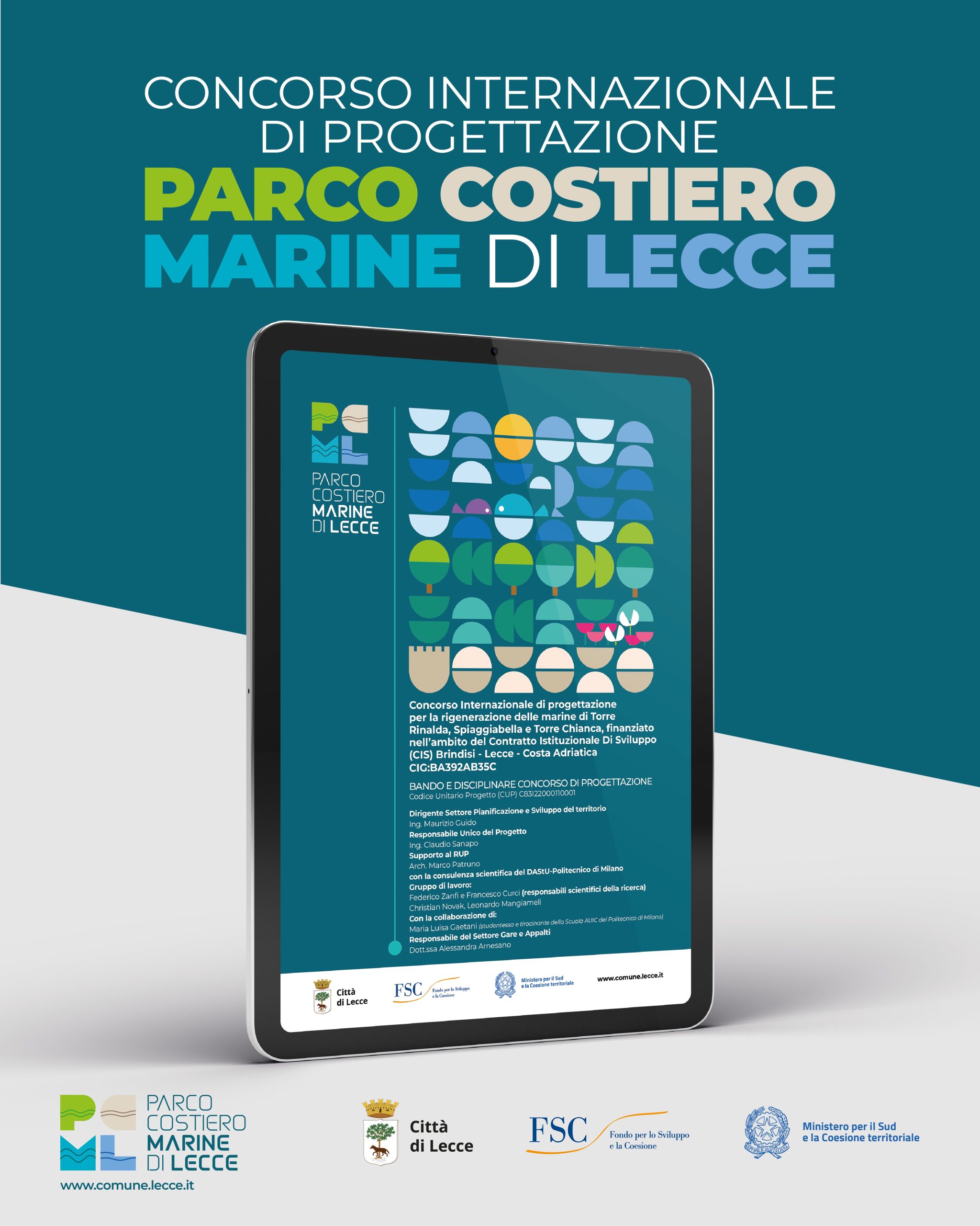 immagine di un post realizzato per i canali social di un tablet mockup con la copertina dell'evento del parco costiero